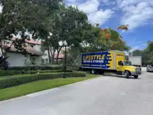 Lifestyle Moving & Storage truck parked in a residential neighborhood