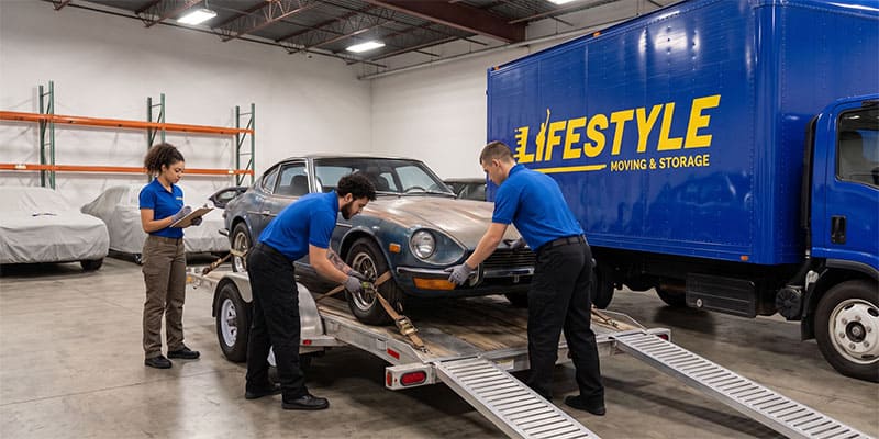 Movers loading a Lifestyle Moving & Storage truck