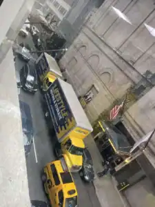 Lifestyle Moving & Storage truck viewed from above in a parking garage